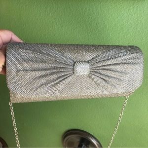 Silver Evening Purse~Jeweled Magnetic Clasp~Shoulder Chain, Wristlet, or Clutch